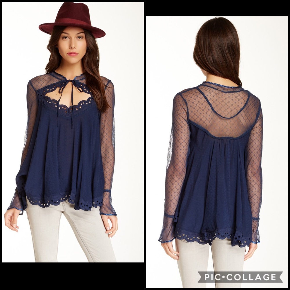 Free People Romantic Eyelet Lace Babydoll Blouse